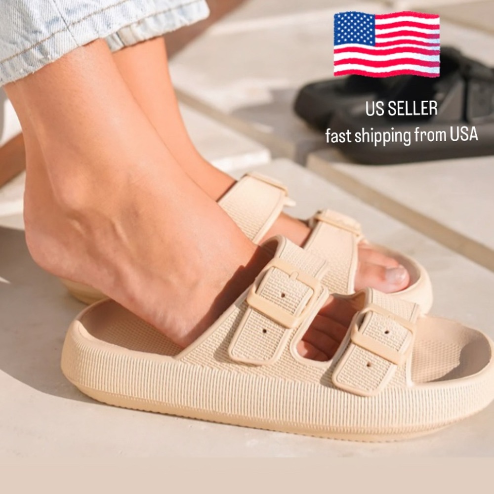 Cloud Slides for Women EVA Sandals Thick Sole Adjustable Buckles Slippers